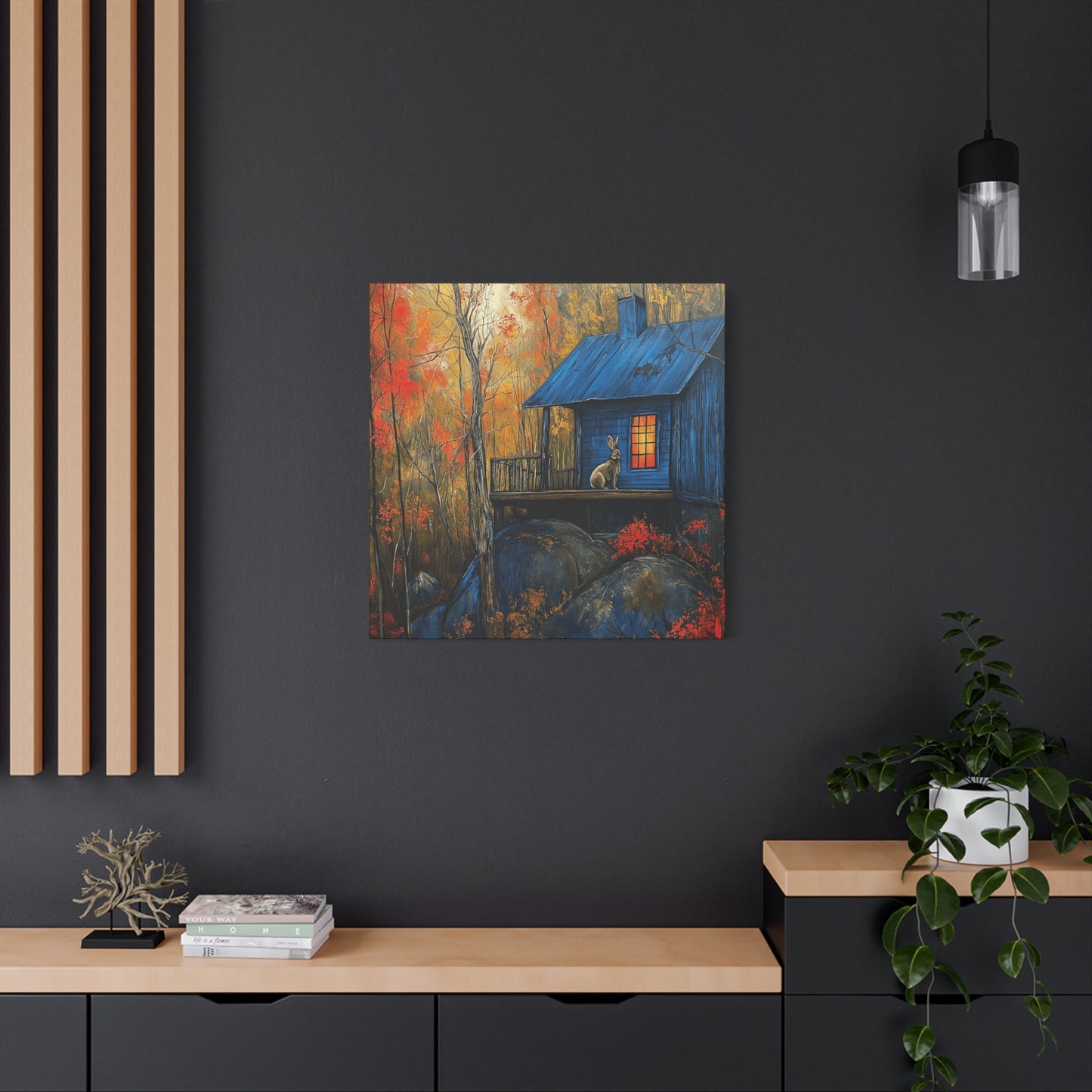 Canvas Print - Rabbit on Porch of Rustic Cabin