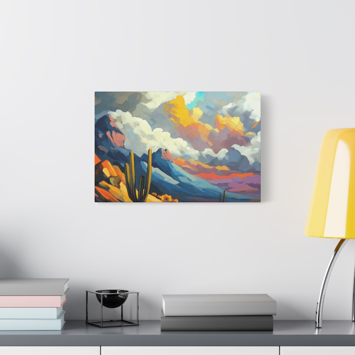 Vibrant Landscape Canvas Art - Cactus and Mountains Decor