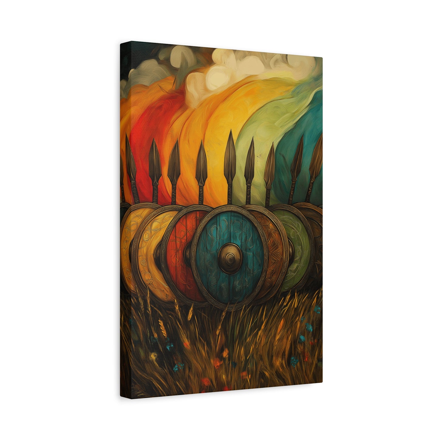 Vibrant Shield Canvas Art - Colorful Stretched Wall Decoration