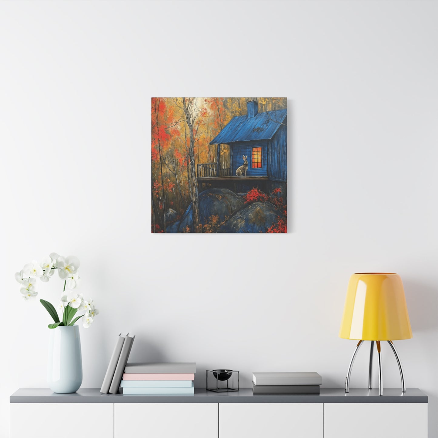 Canvas Print - Rabbit on Porch of Rustic Cabin