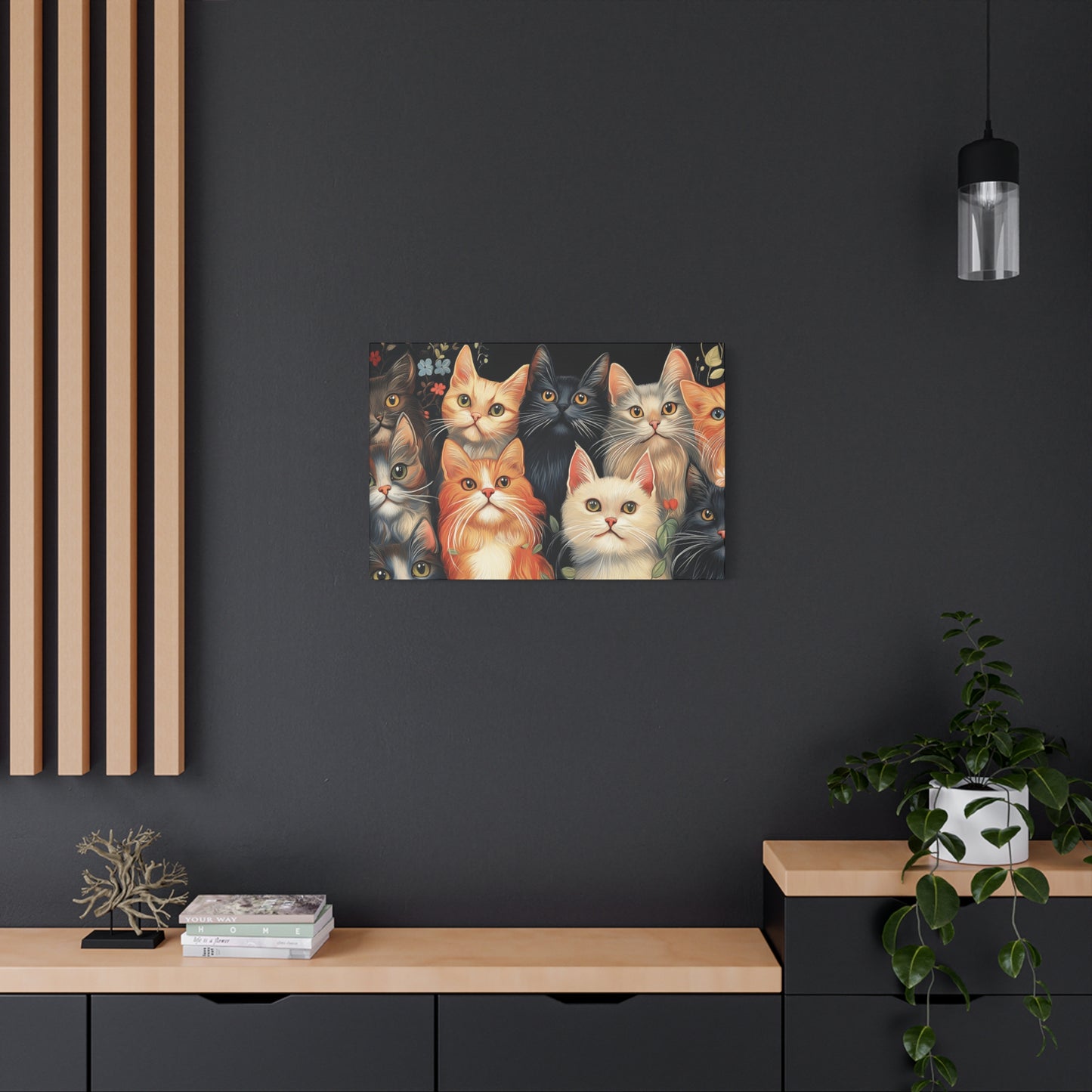 Whimsical Cat Canvas Art - Colorful Feline Wall Decoration