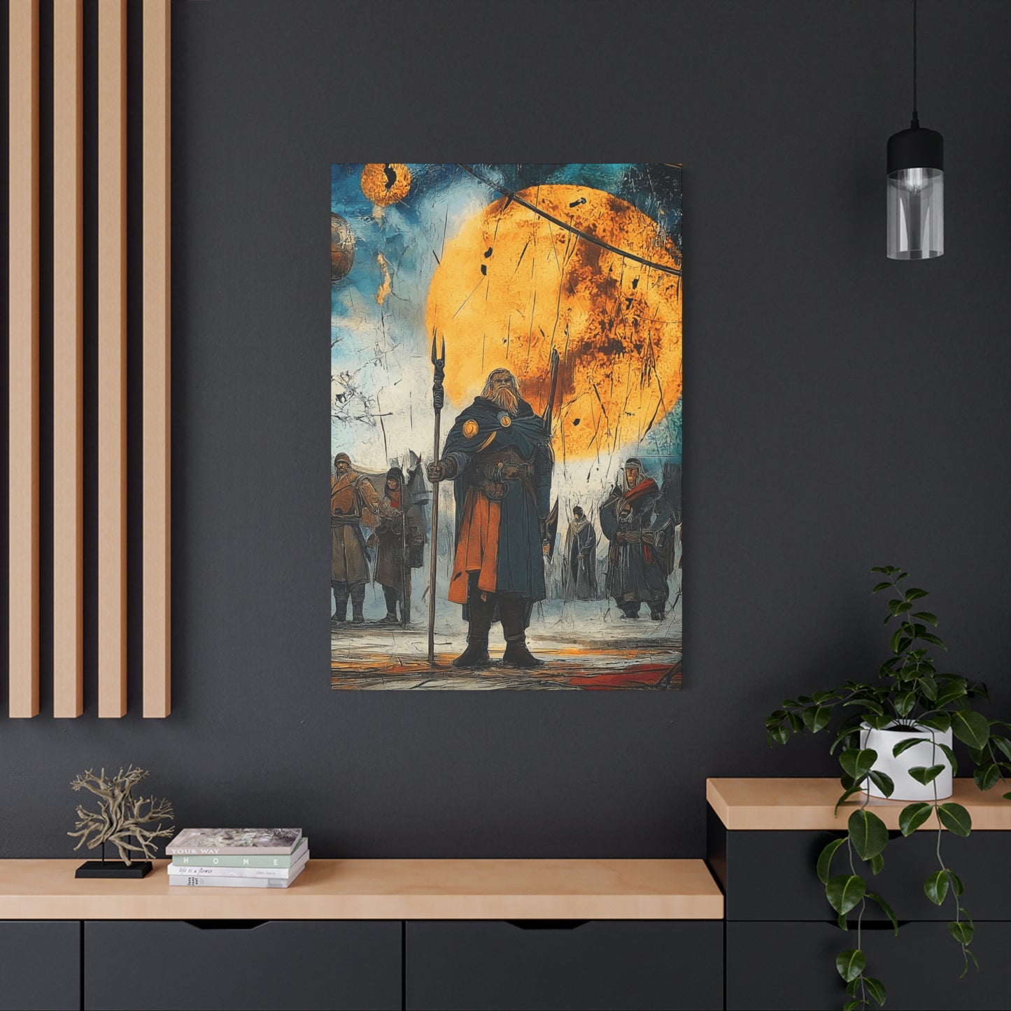 Epic Fantasy Wall Art - Stretched Matte Canvas, War Scene with Heroic Figure