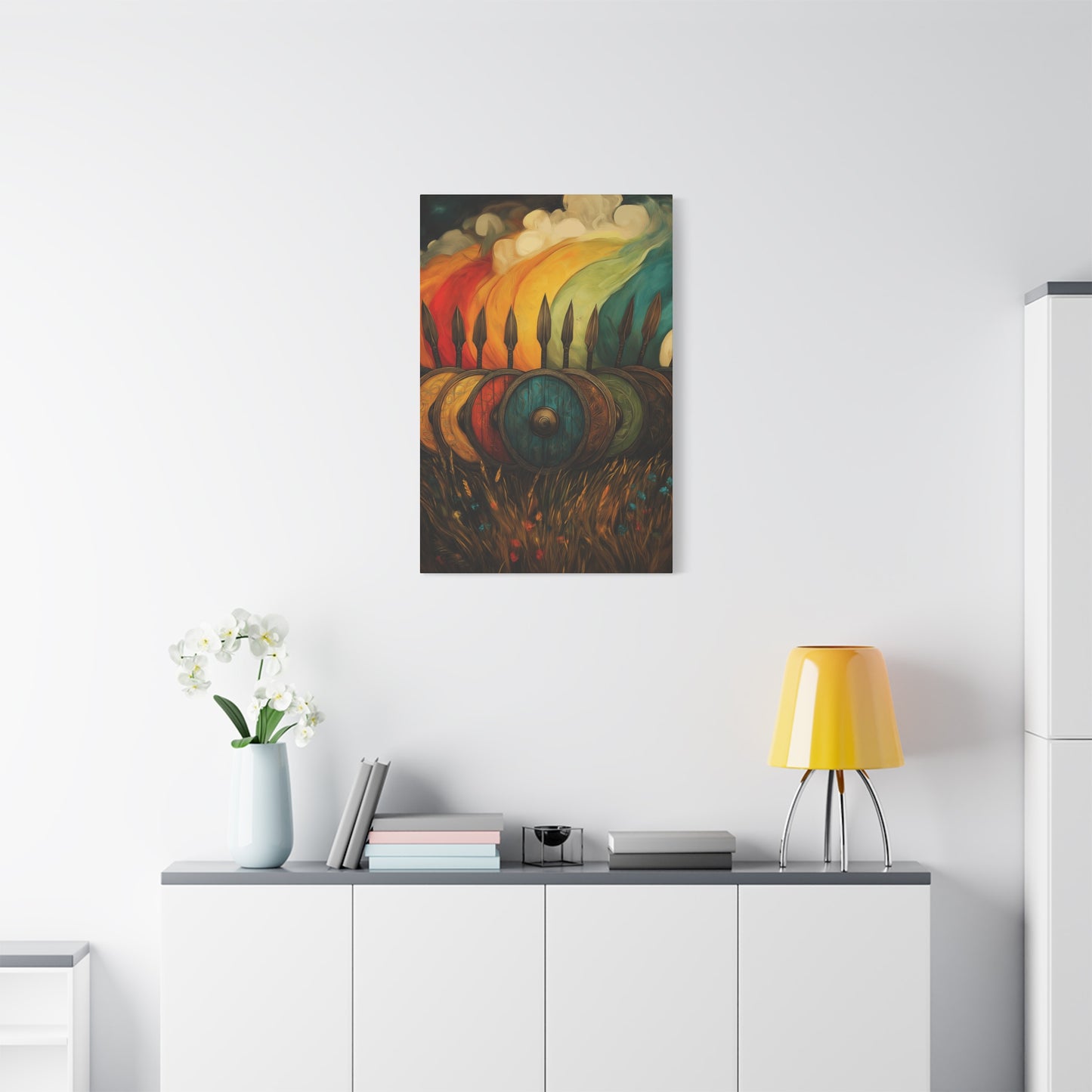 Vibrant Shield Canvas Art - Colorful Stretched Wall Decoration