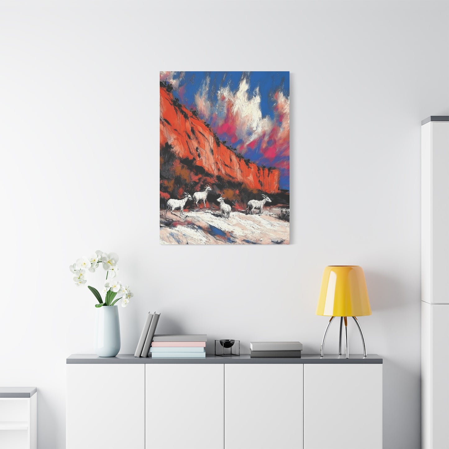 Goats in Vibrant Landscape Canvas Art