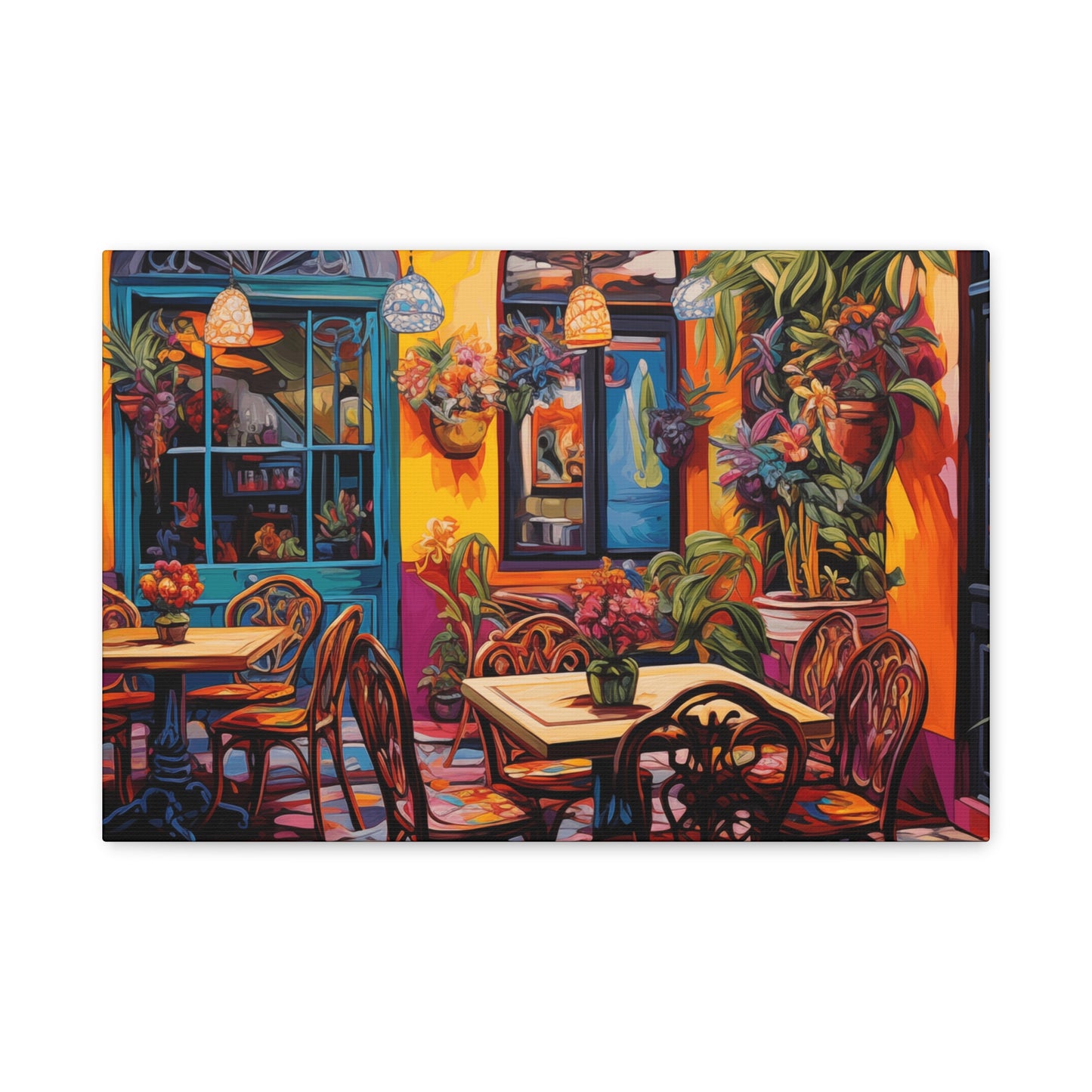 Vibrant Café Scene Matte Canvas Print - Colorful Wall Art Decor