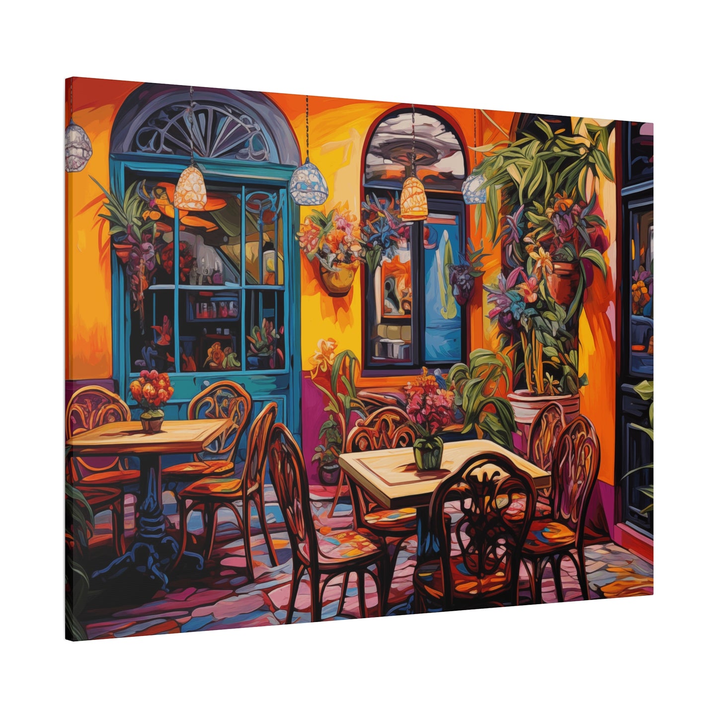 Vibrant Café Scene Matte Canvas Print - Colorful Wall Art Decor