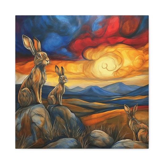 Sunset Hare Canvas Wall Art | Vibrant Nature Decor for Animal Lovers