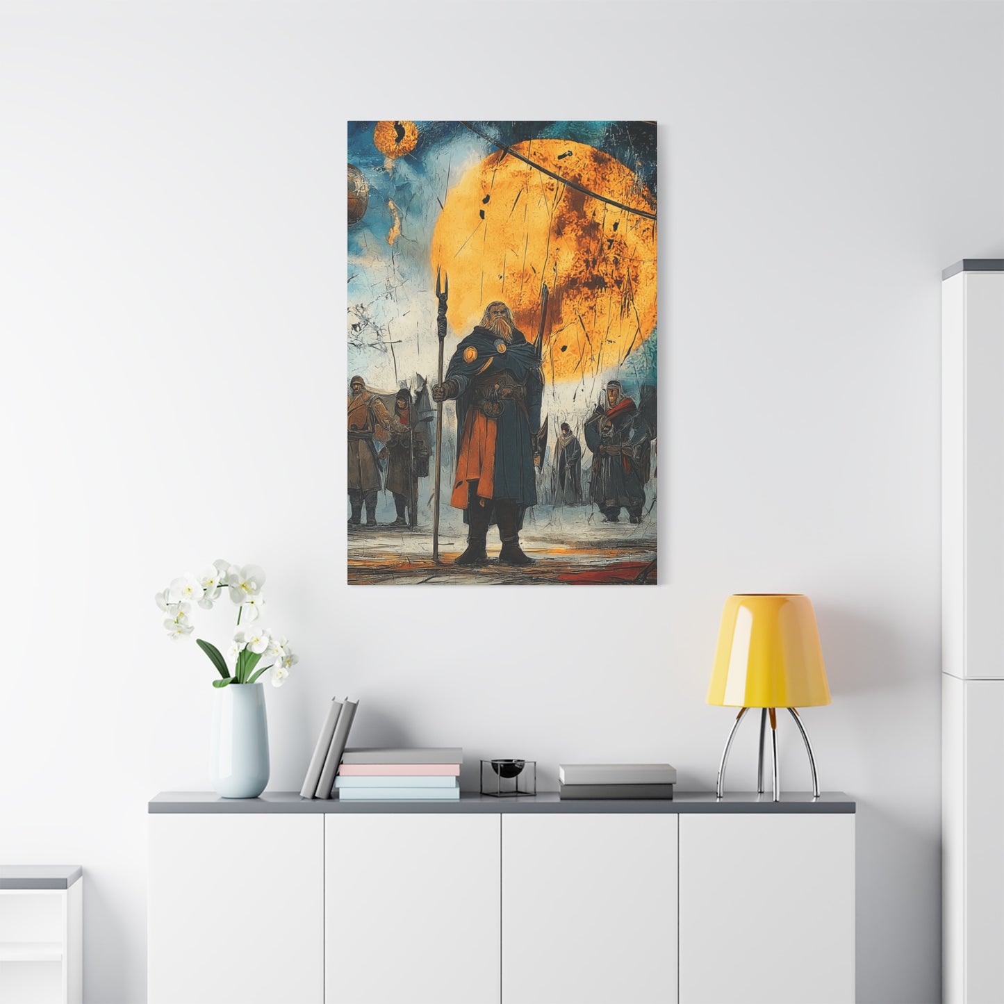 Epic Fantasy Wall Art - Stretched Matte Canvas, War Scene with Heroic Figure