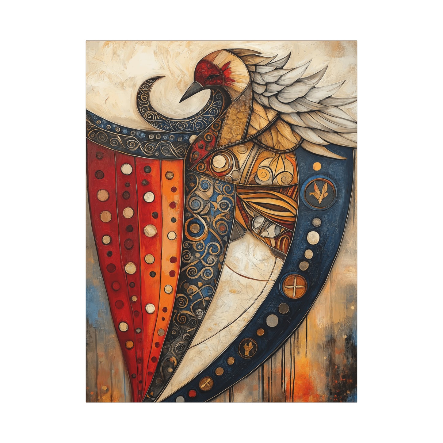 Artistic Stretched Canvas - Vibrant Shielded Bird Artwork