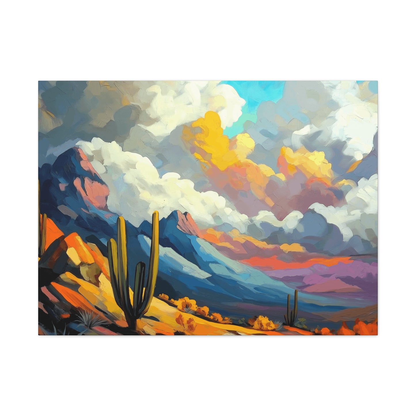 Vibrant Landscape Canvas Art - Cactus and Mountains Decor