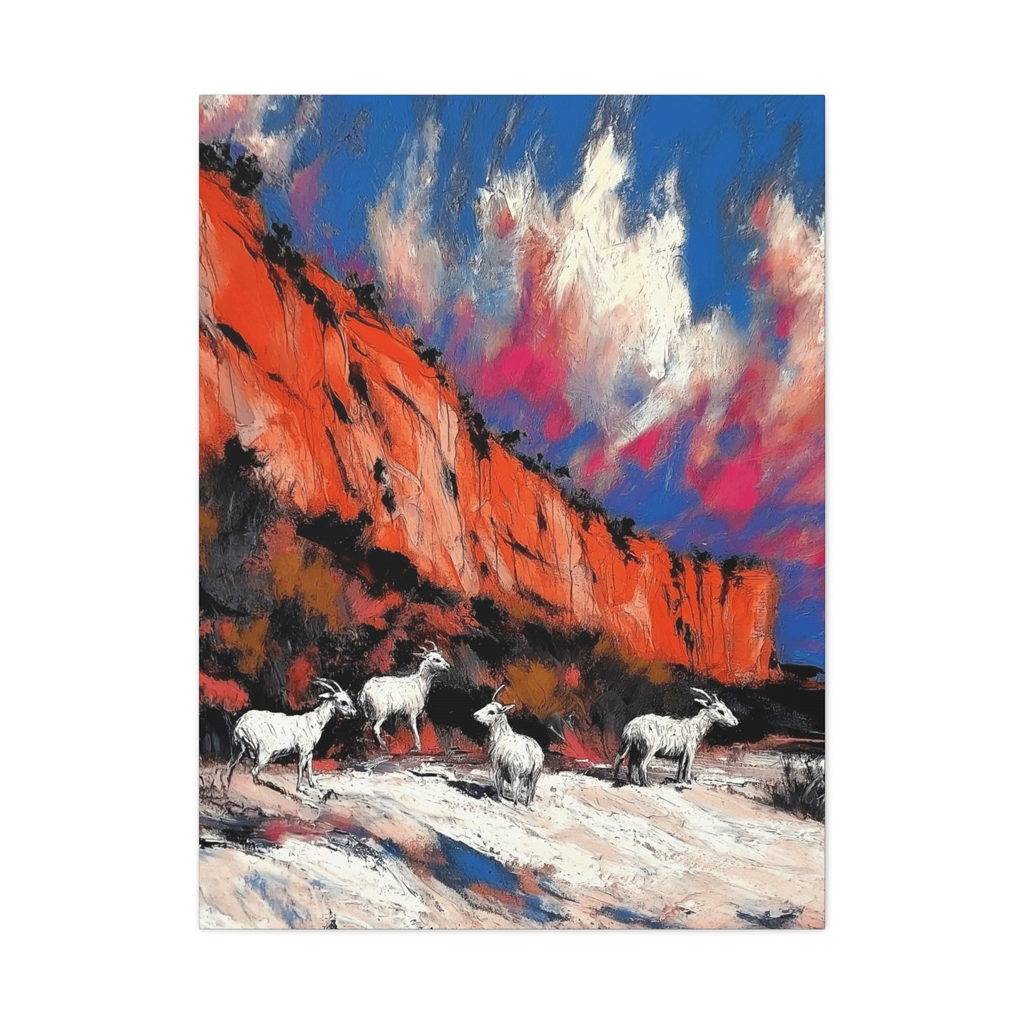 Goats in Vibrant Landscape Canvas Art