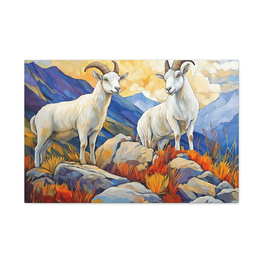 Mountain Goat Art Canvas Print - Vibrant Wildlife Decor for Nature Lovers