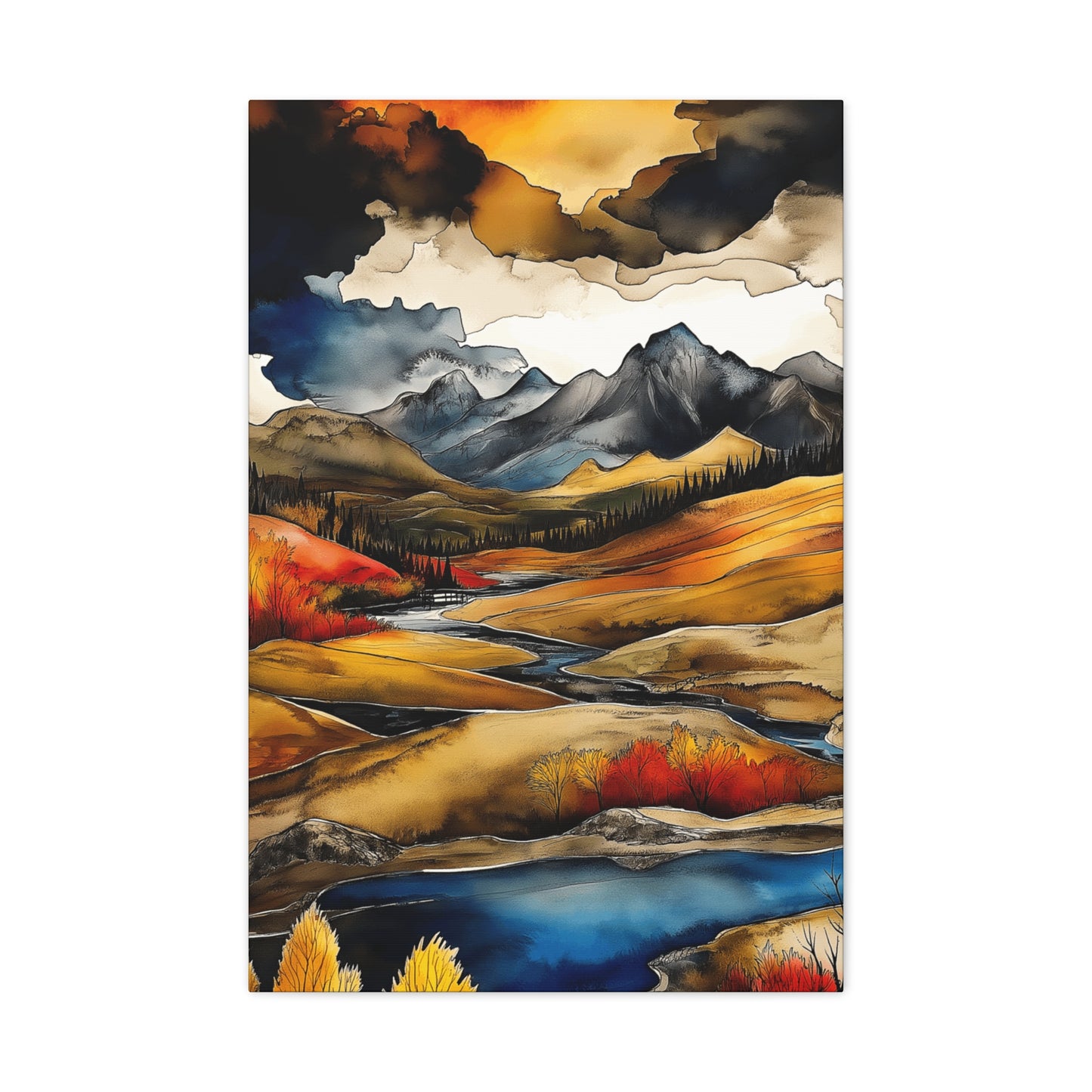 Mountain Landscape Art Print on Matte Canvas