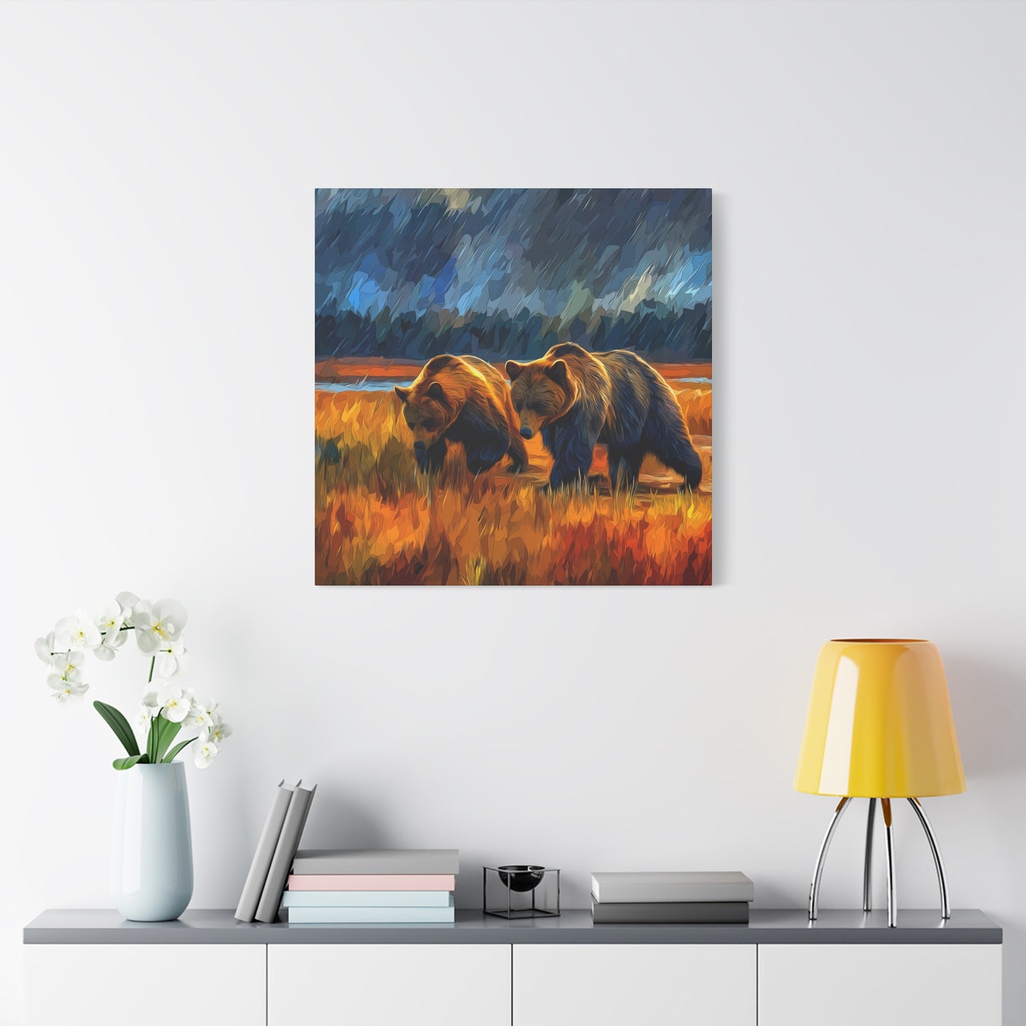 Canvas Print Travelin' Bears in Storm