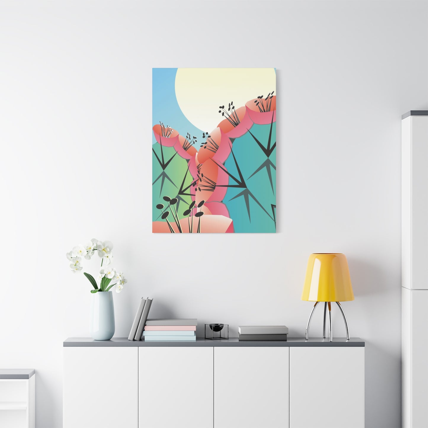 Canvas Print - Many Cacti and Moon in Desert