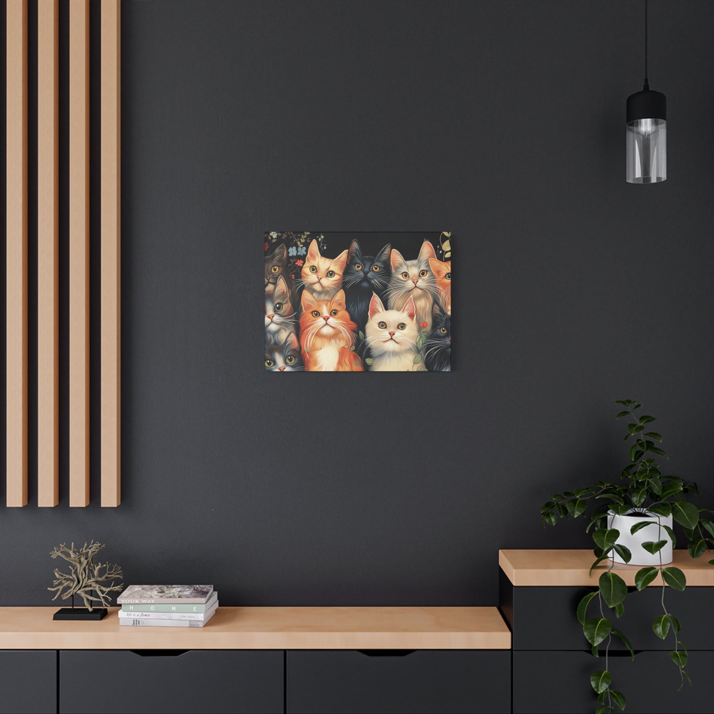 Whimsical Cat Canvas Art - Colorful Feline Wall Decoration