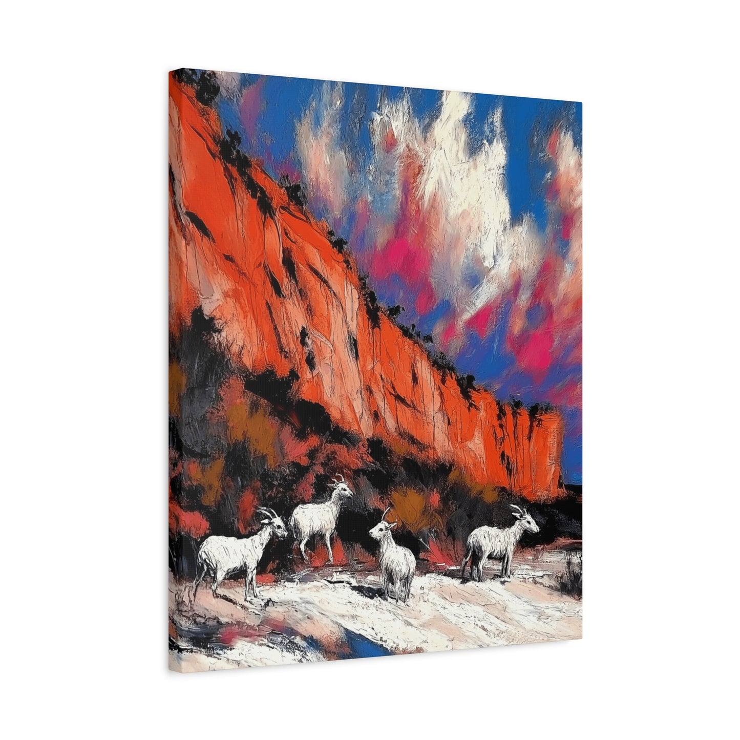 Goats in Vibrant Landscape Canvas Art