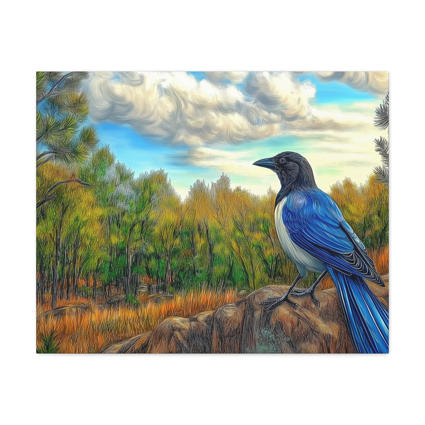 Canvas Print Blue Jay in Forest