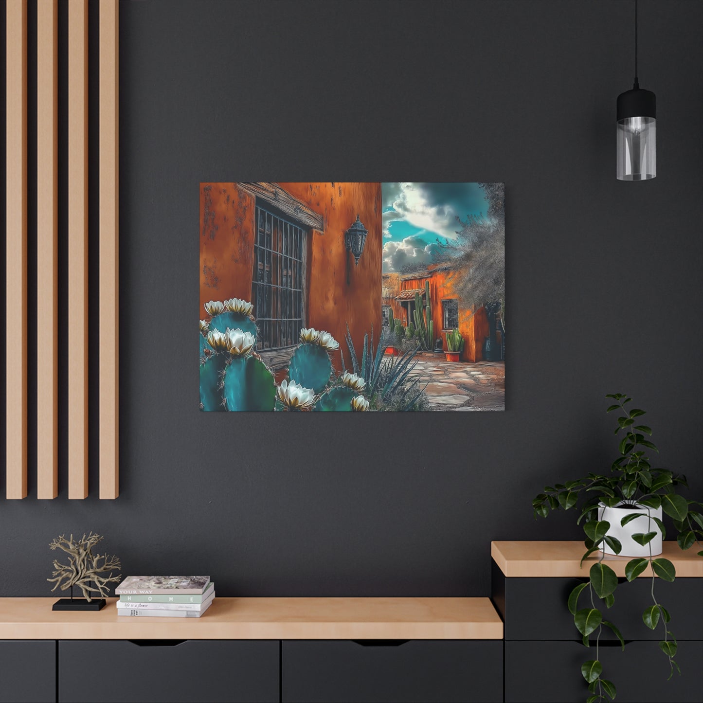 Canvas Print - NM Pueblo Casa with Cactus