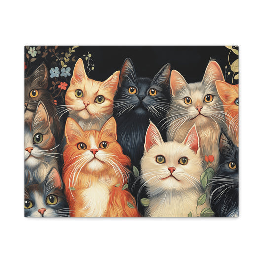 Whimsical Cat Canvas Art - Colorful Feline Wall Decoration