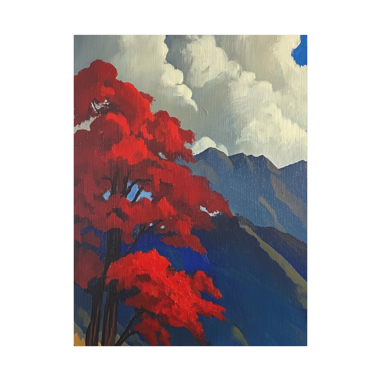 Canvas Print Red Leaves Blue Mountain Wall Art