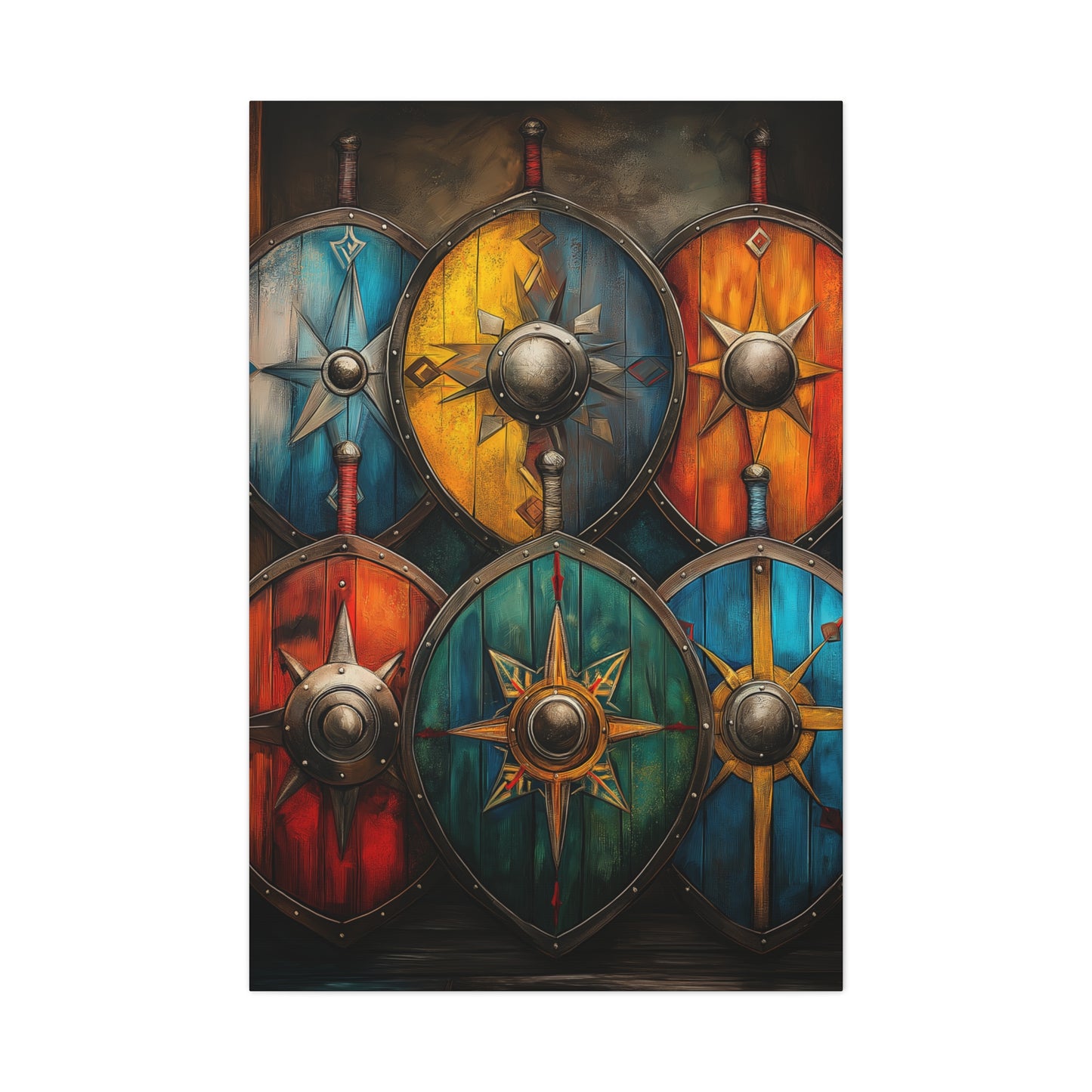 Vibrant Shield Art Canvas Print - Warrior Decor for Home