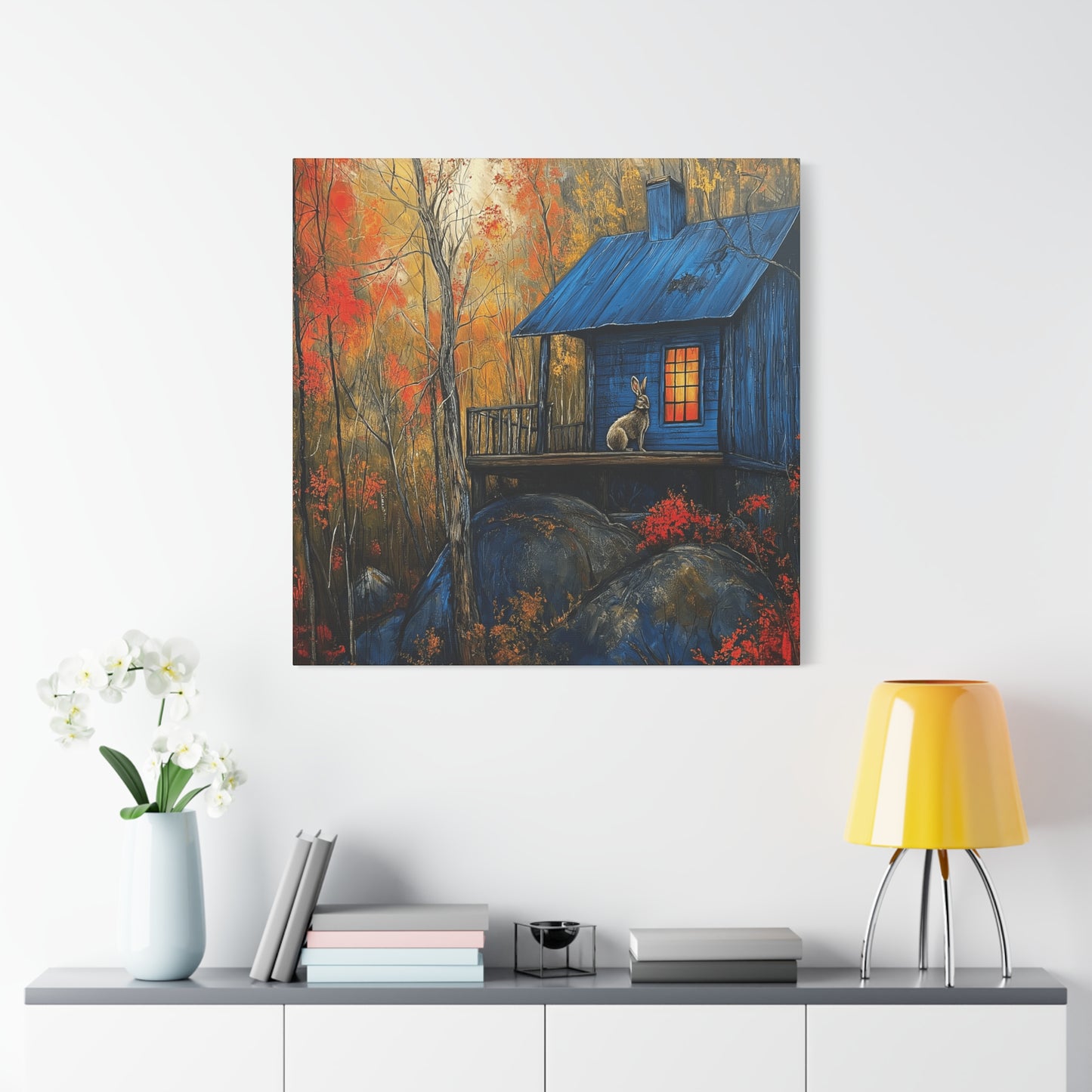 Canvas Print - Rabbit on Porch of Rustic Cabin