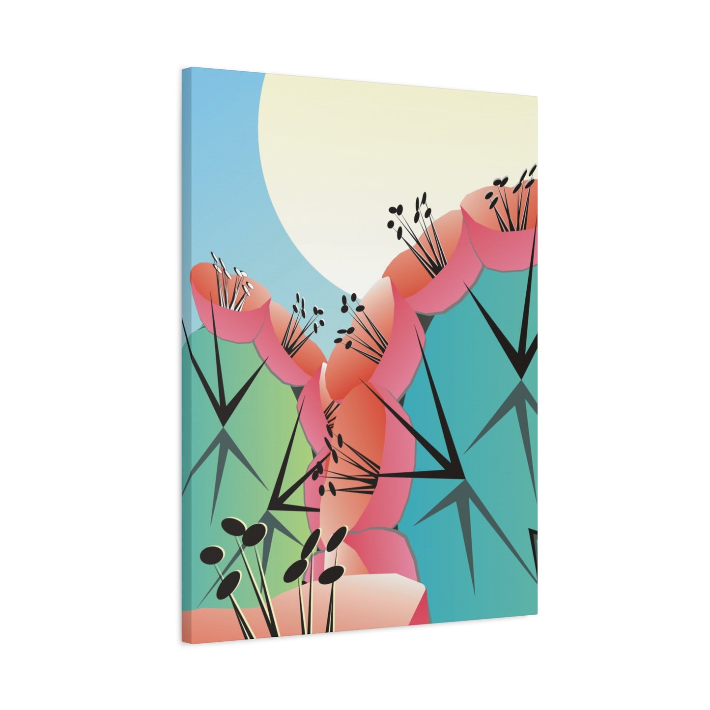 Canvas Print - Many Cacti and Moon in Desert