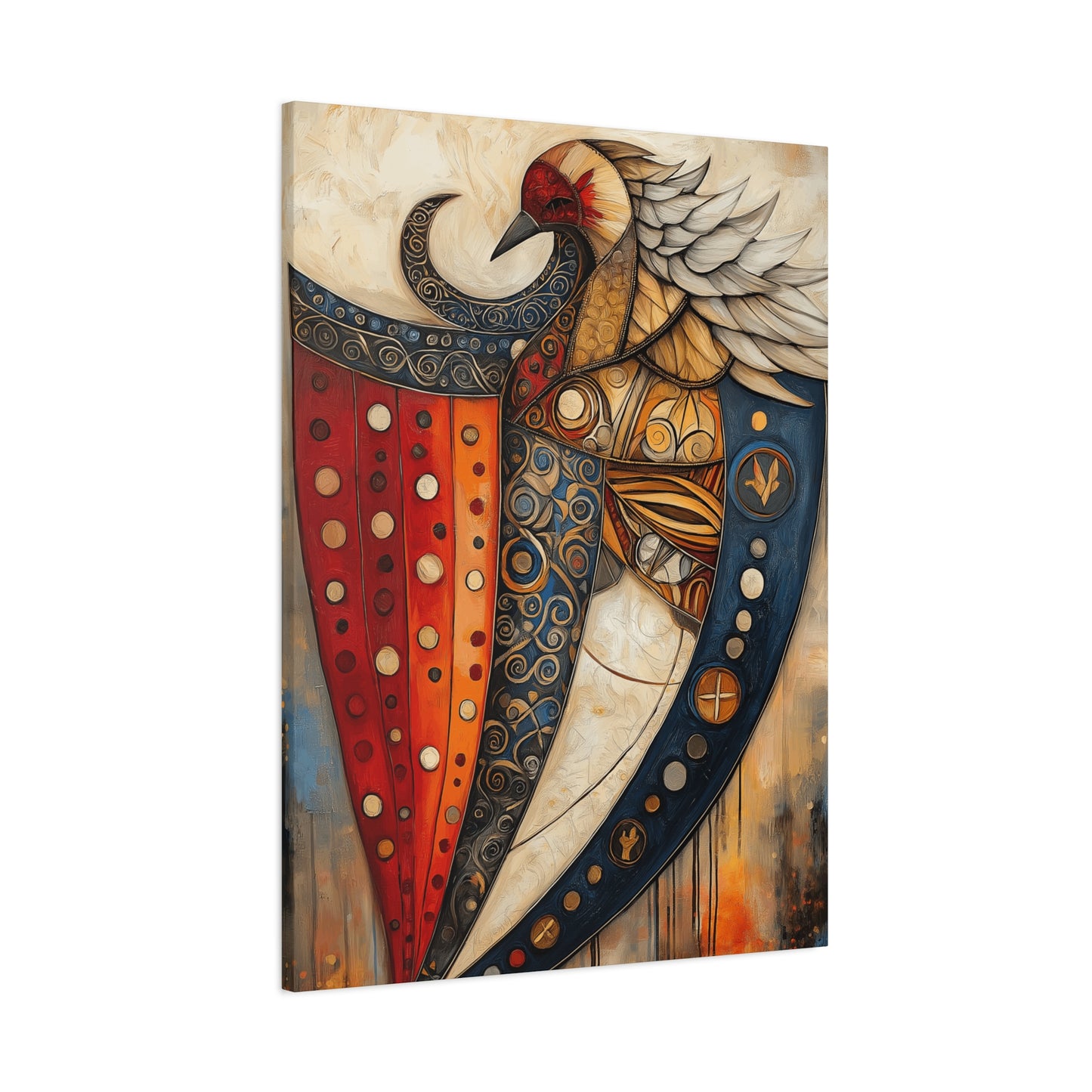 Artistic Stretched Canvas - Vibrant Shielded Bird Artwork