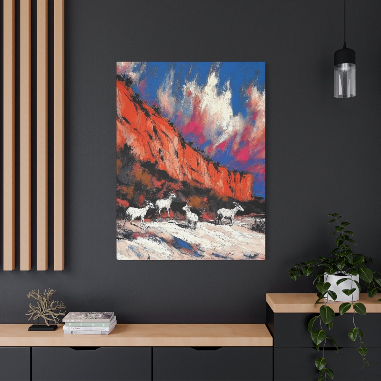 Goats in Vibrant Landscape Canvas Art