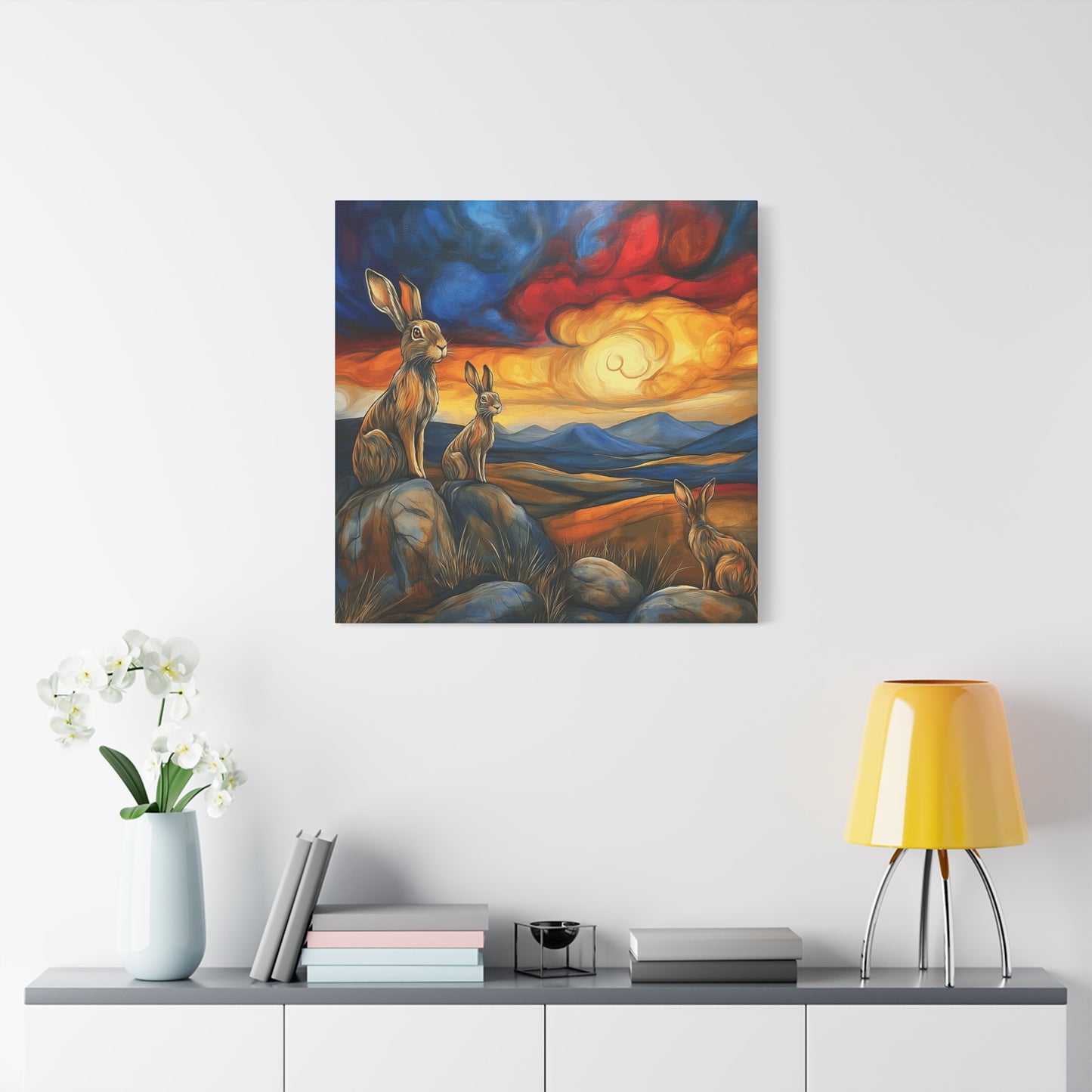 Sunset Hare Canvas Wall Art | Vibrant Nature Decor for Animal Lovers