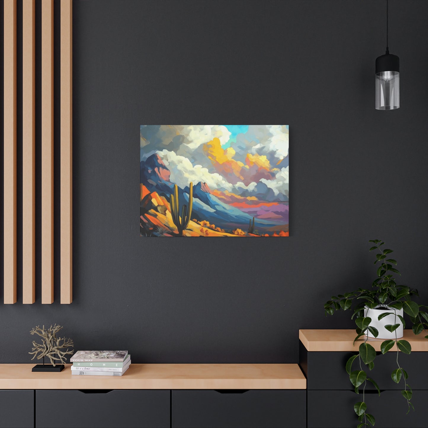 Vibrant Landscape Canvas Art - Cactus and Mountains Decor