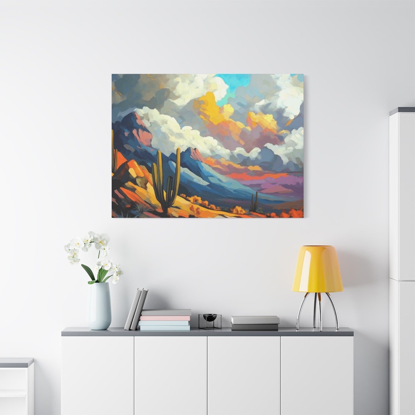 Vibrant Landscape Canvas Art - Cactus and Mountains Decor