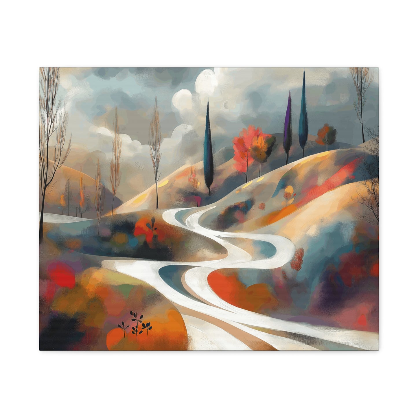 Stretched Matte Canvas Art - Serene Landscape with Winding Road