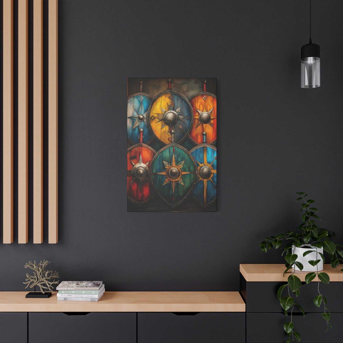 Vibrant Shield Art Canvas Print - Warrior Decor for Home