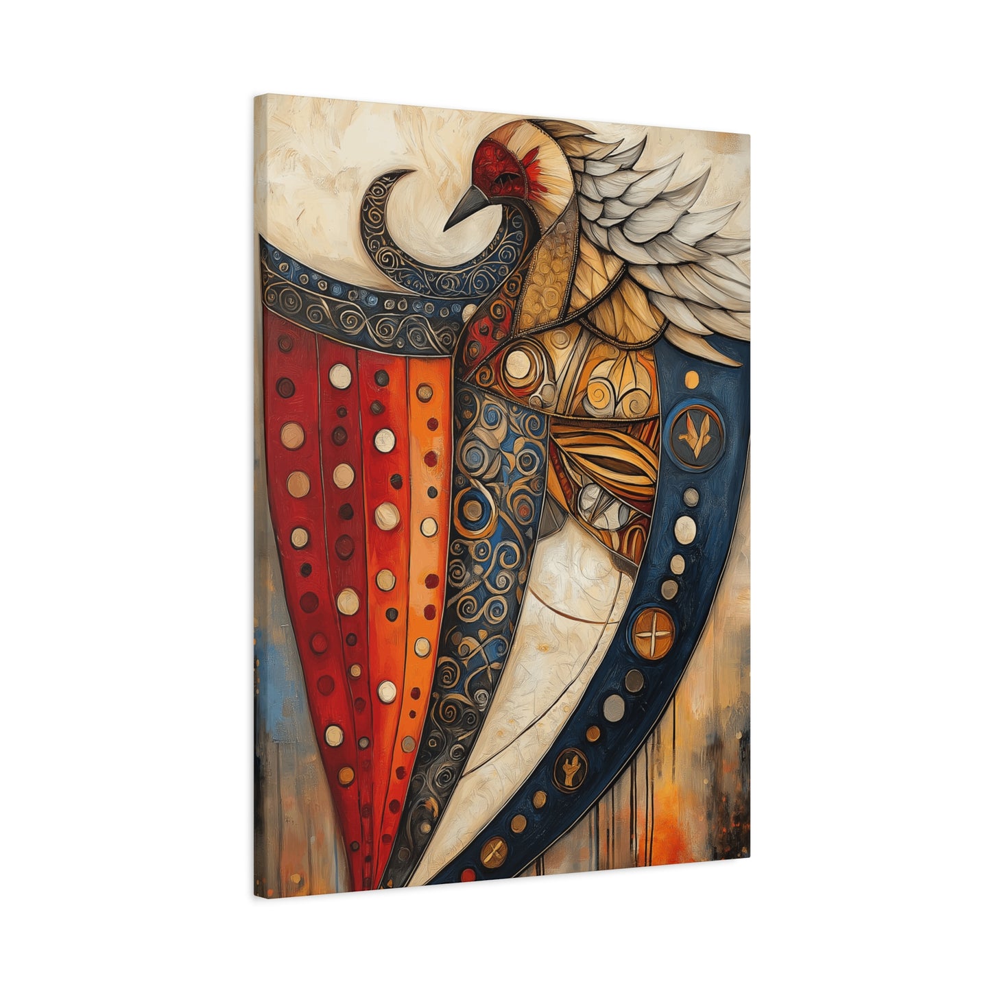 Artistic Stretched Canvas - Vibrant Shielded Bird Artwork