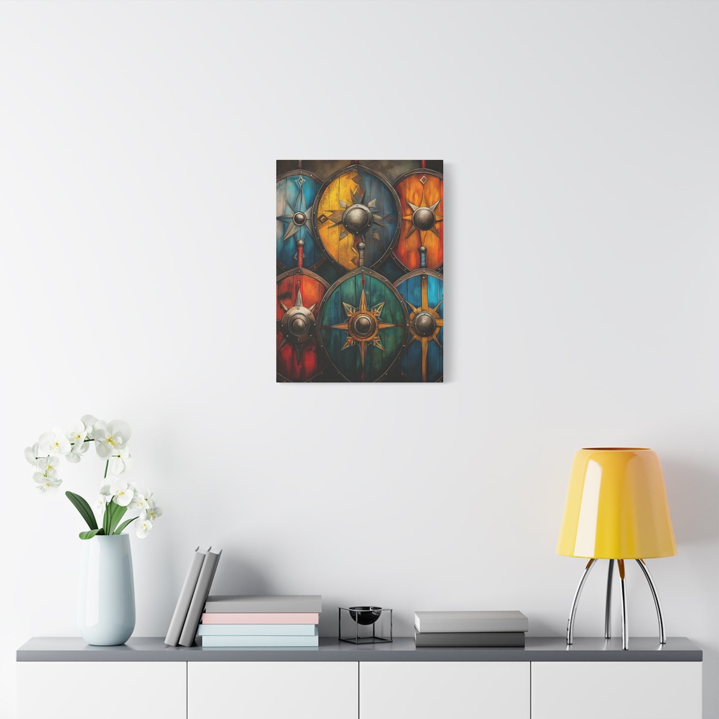 Vibrant Shield Art Canvas Print - Warrior Decor for Home