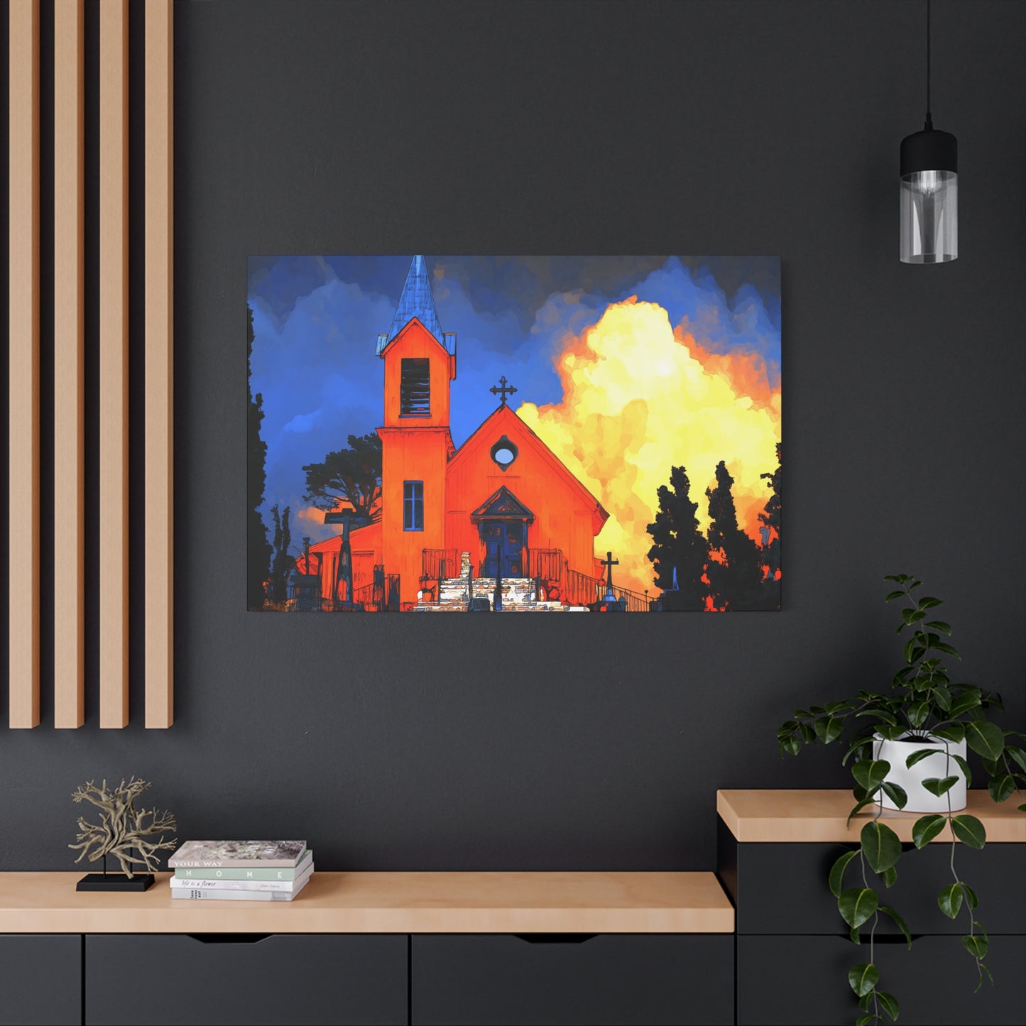 Canvas Print - Red Church & Yellow Clouds