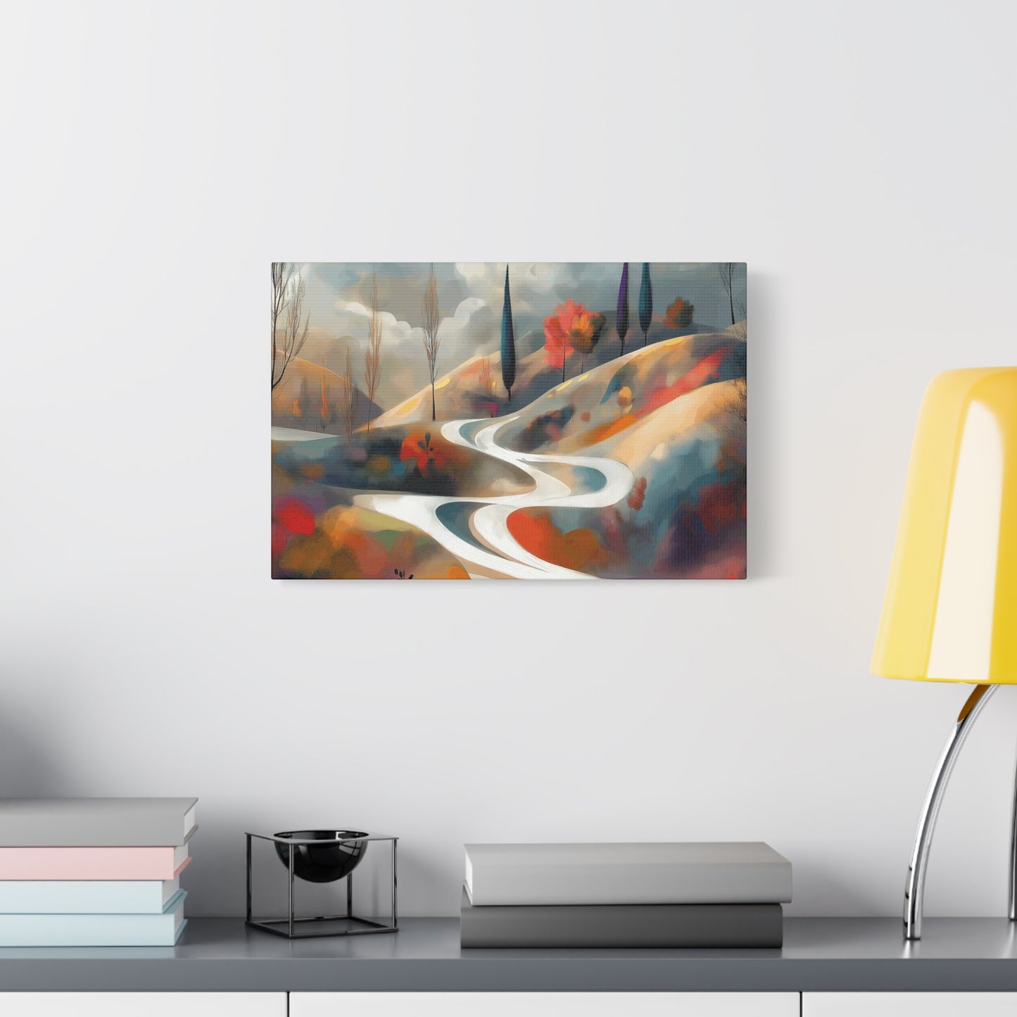 Stretched Matte Canvas Art - Serene Landscape with Winding Road