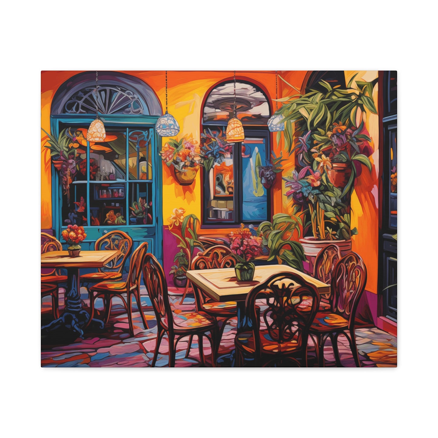 Vibrant Café Scene Matte Canvas Print - Colorful Wall Art Decor