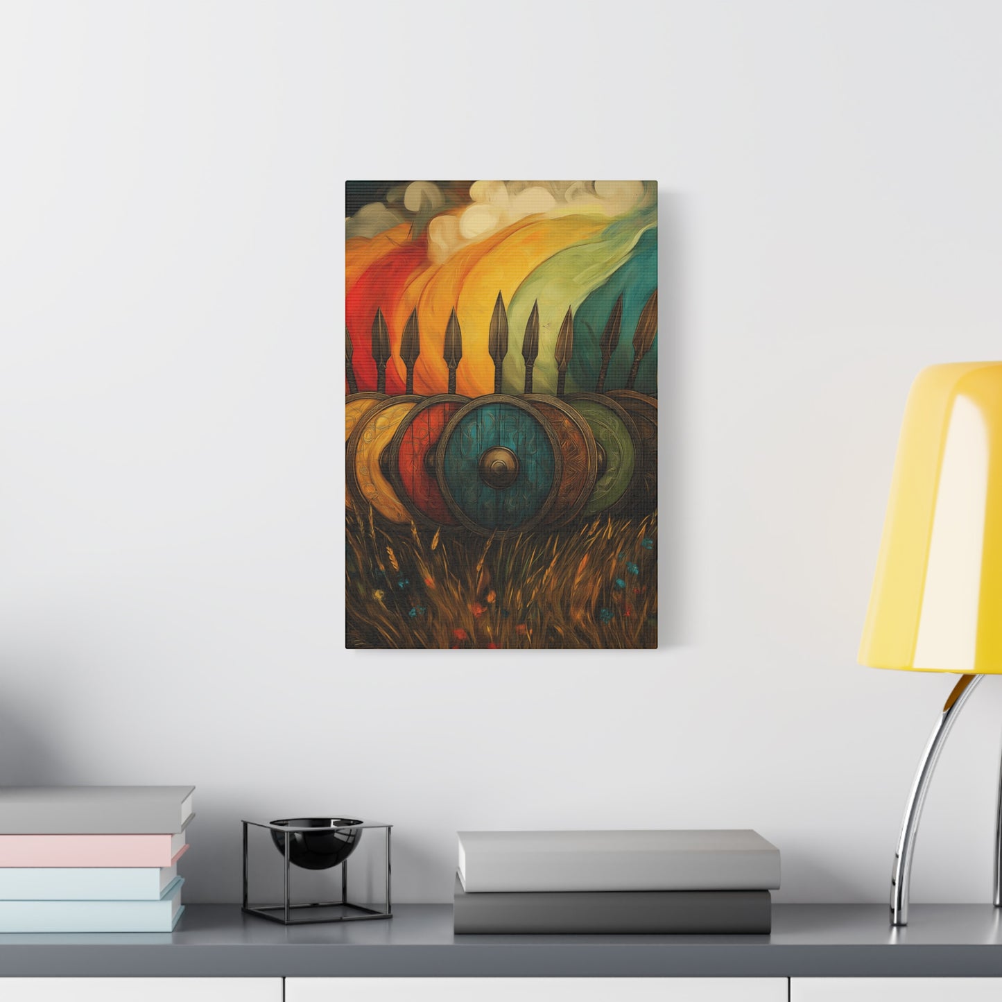 Vibrant Shield Canvas Art - Colorful Stretched Wall Decoration