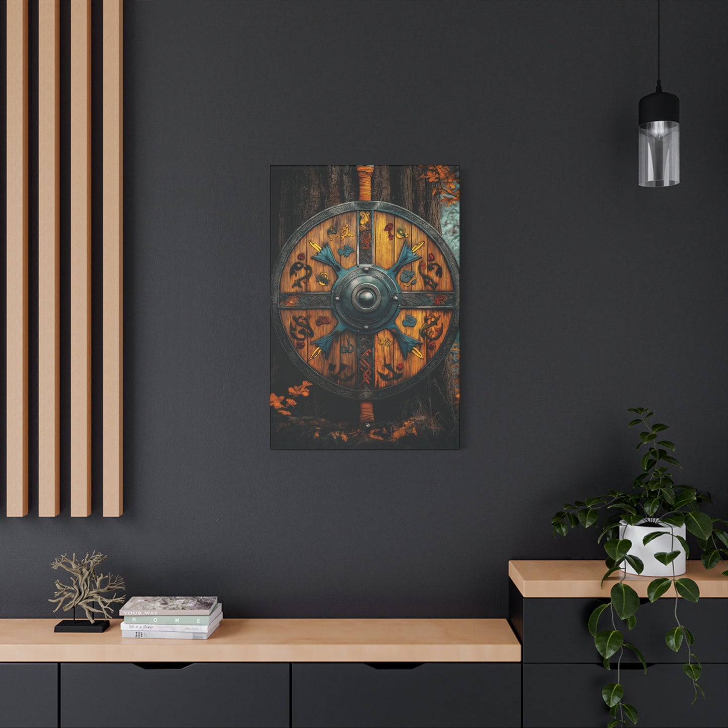 Viking Shield Wall Art - Matte Canvas Print, 1.25" Depth, Rustic Fantasy Decor