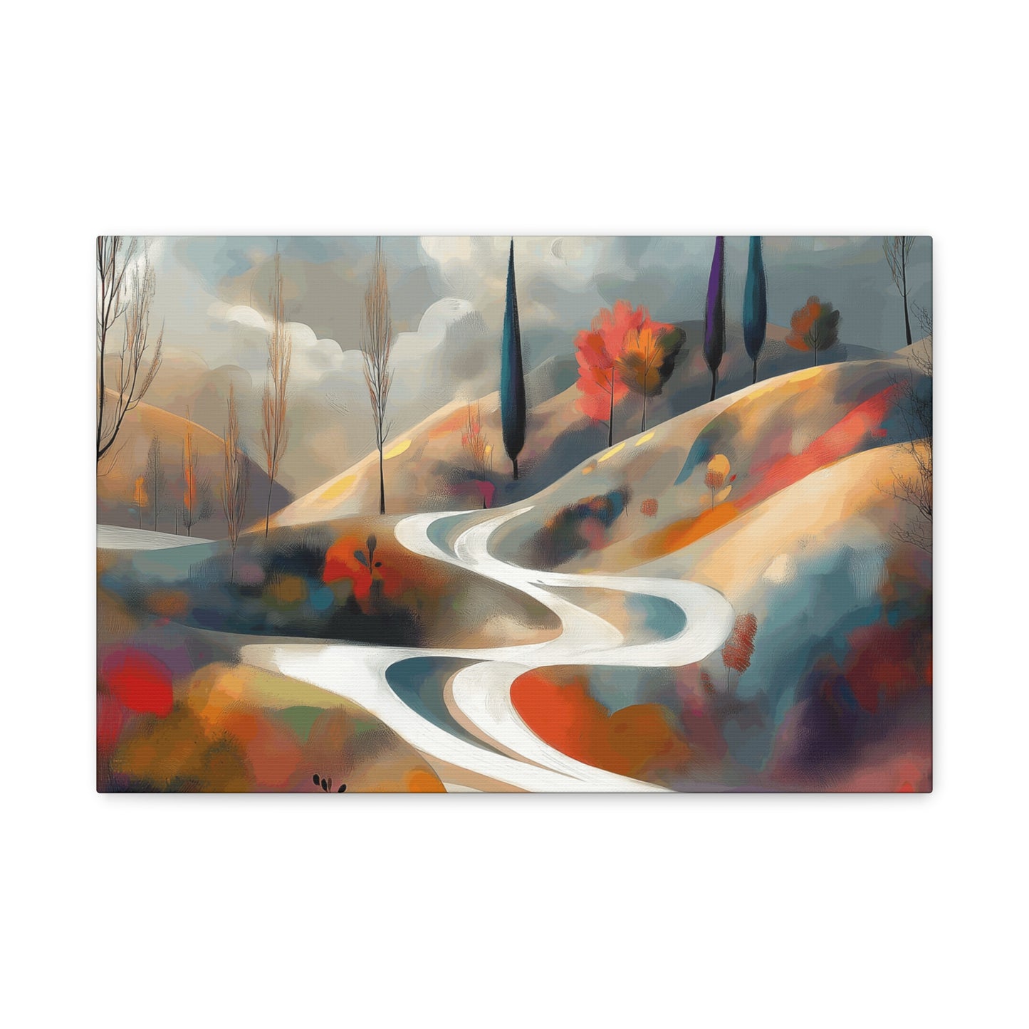 Stretched Matte Canvas Art - Serene Landscape with Winding Road