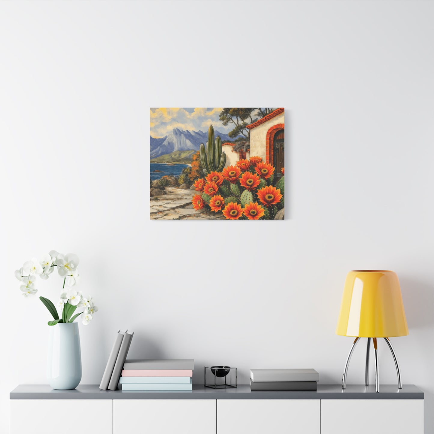 Vibrant Cactus Landscape Canvas Art - 1.25" Stretched Matte Print