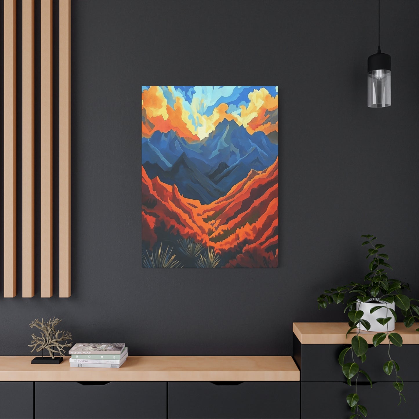 "Where are We?" Vibrant Mountain Landscape Canvas Art