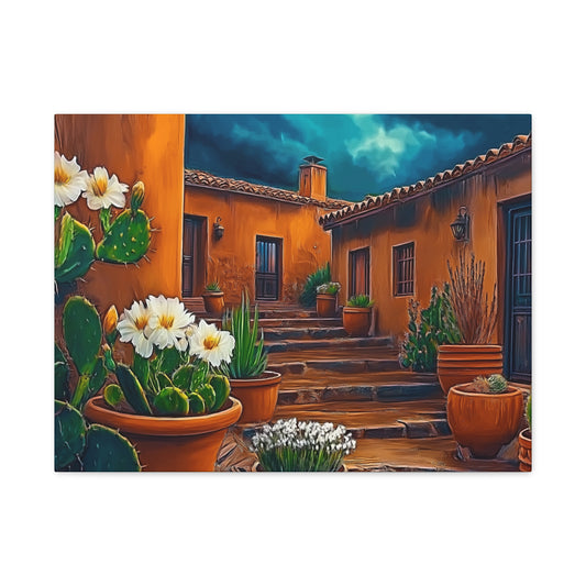 Canvas Print - NM Pueblo Cacti White Flower