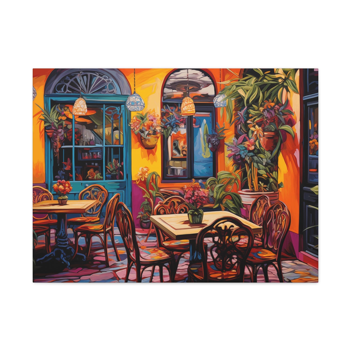Vibrant Café Scene Matte Canvas Print - Colorful Wall Art Decor