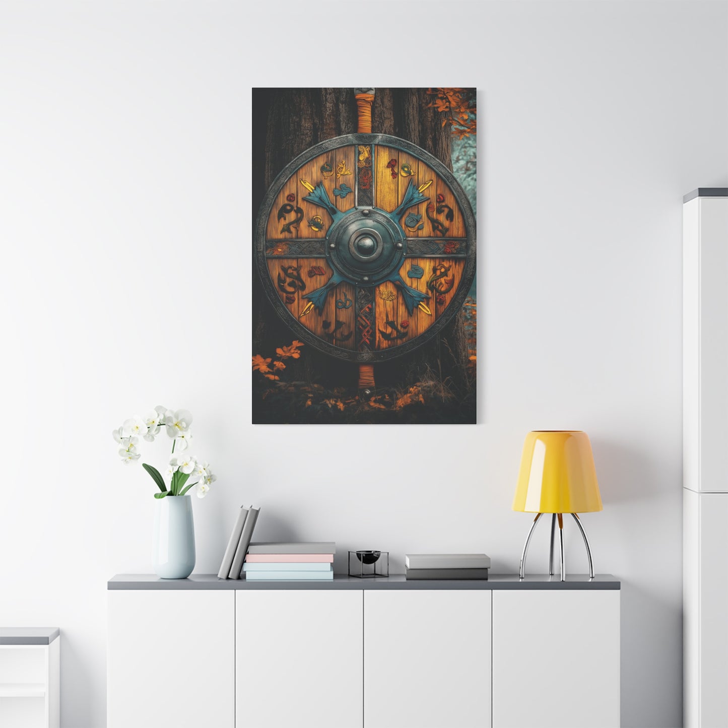 Viking Shield Wall Art - Matte Canvas Print, 1.25" Depth, Rustic Fantasy Decor