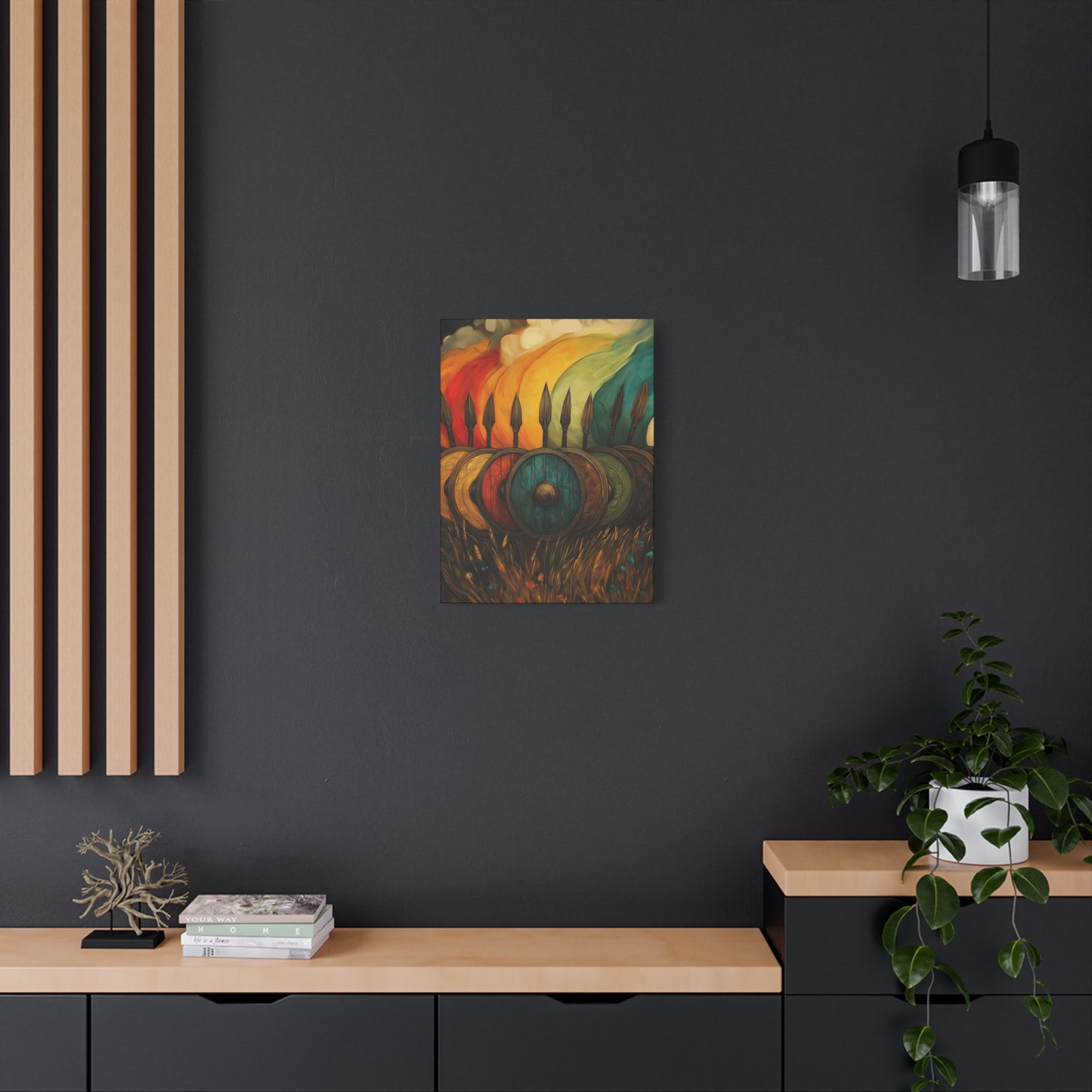 Vibrant Shield Canvas Art - Colorful Stretched Wall Decoration