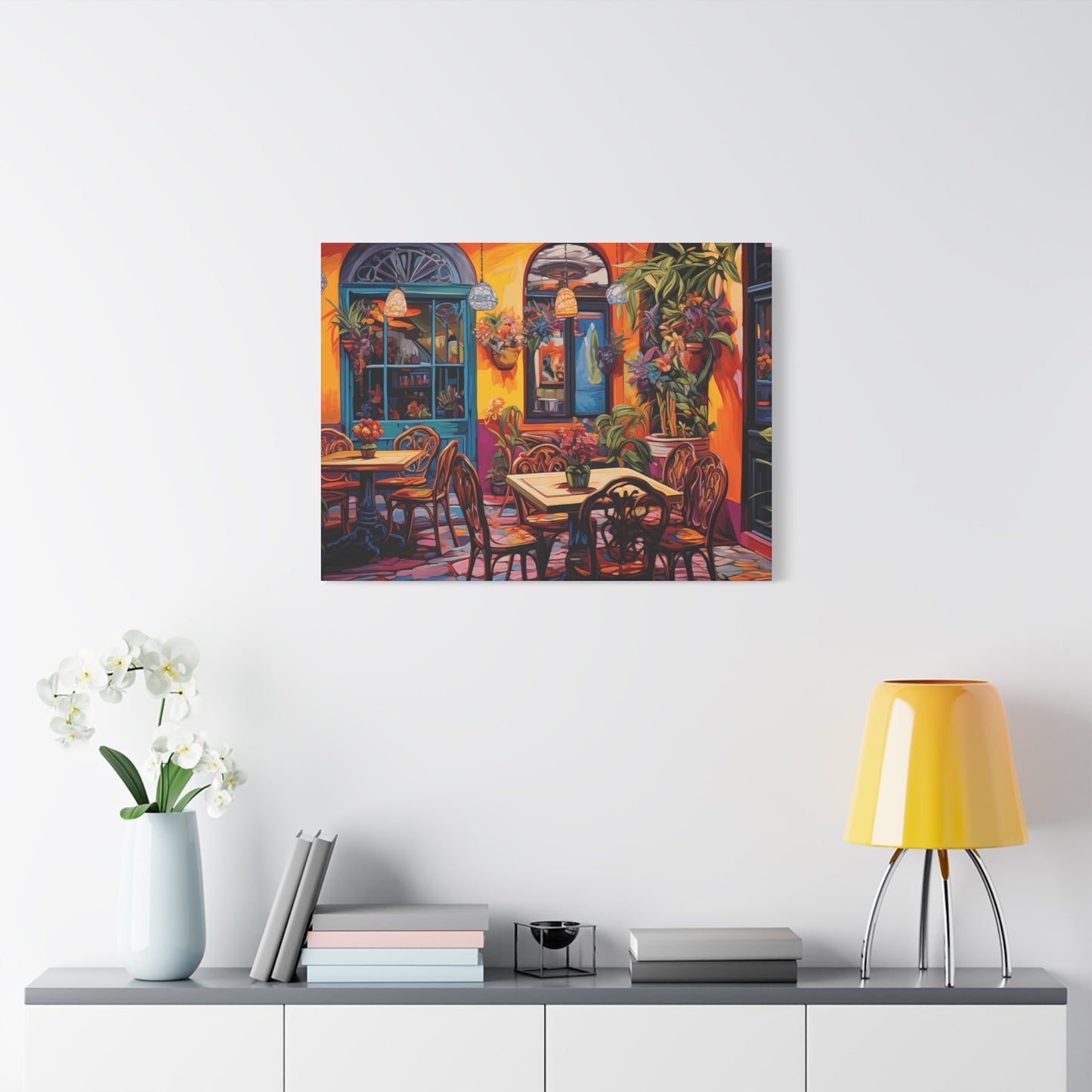Vibrant Café Scene Matte Canvas Print - Colorful Wall Art Decor